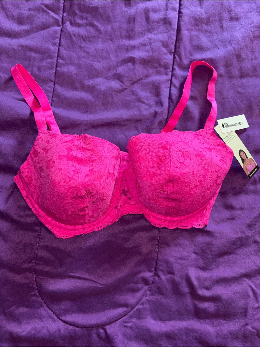No Boundaries Bright Pink Lace Balconette Bra